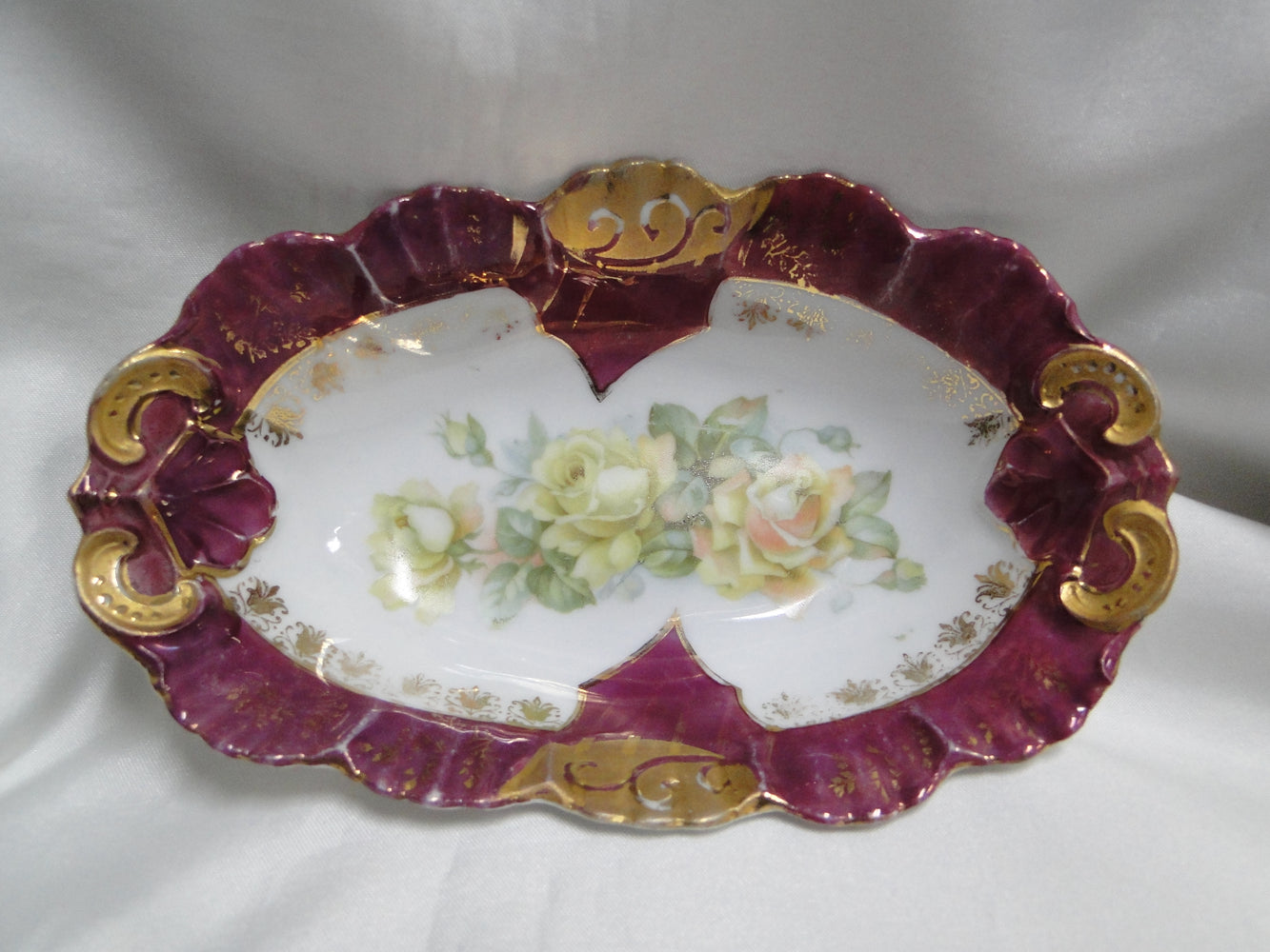 IBF Germany Magenta Border w/ Yellow Roses: Oval Bowl (s), 6 1/2", As Is