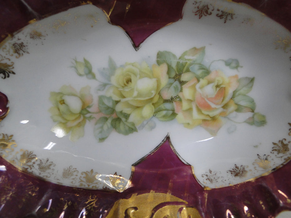 IBF Germany Magenta Border w/ Yellow Roses: Oval Bowl (s), 6 1/2", As Is