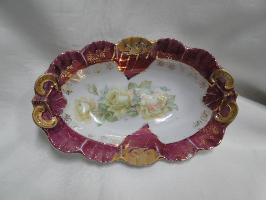 IBF Germany Magenta Border w/ Yellow Roses: Oval Bowl (s), 6 1/2", As Is