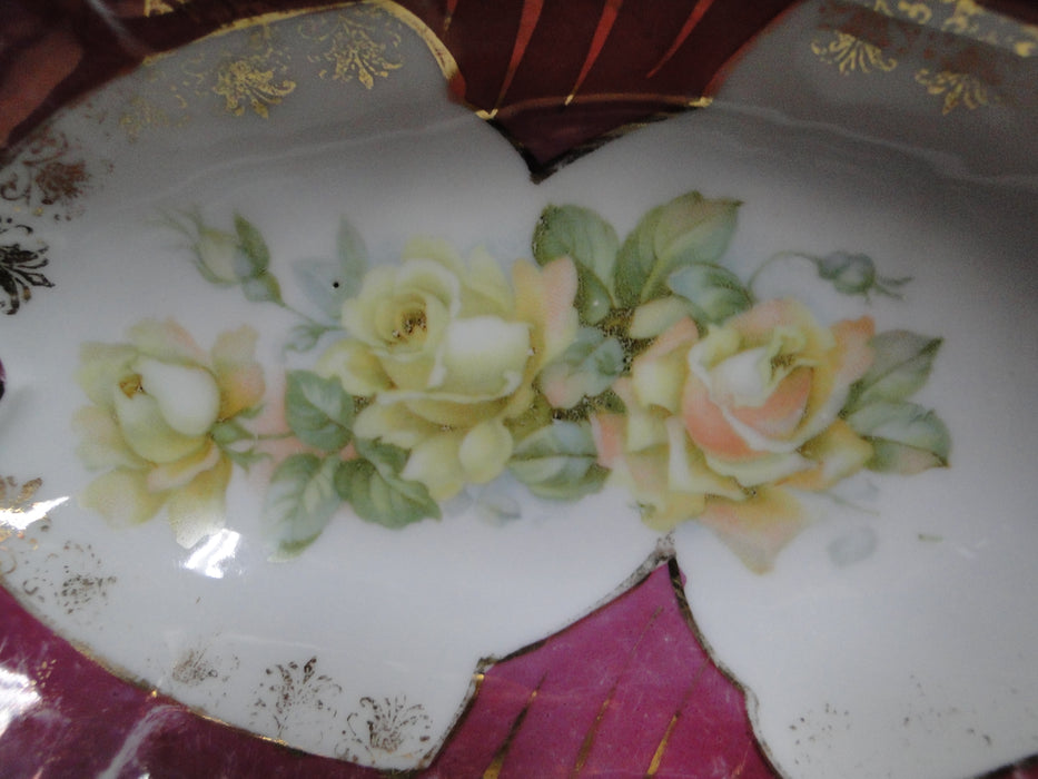 IBF Germany Magenta Border w/ Yellow Roses: Oval Bowl (s), 6 1/2", As Is