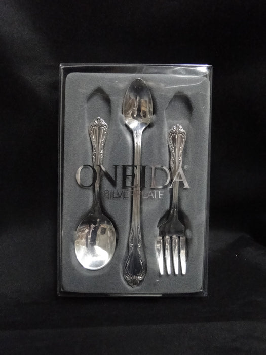 Oneida Chalice-Harmony Silverplate Flatware: 3-Piece Baby Spoons & Fork Set, Box