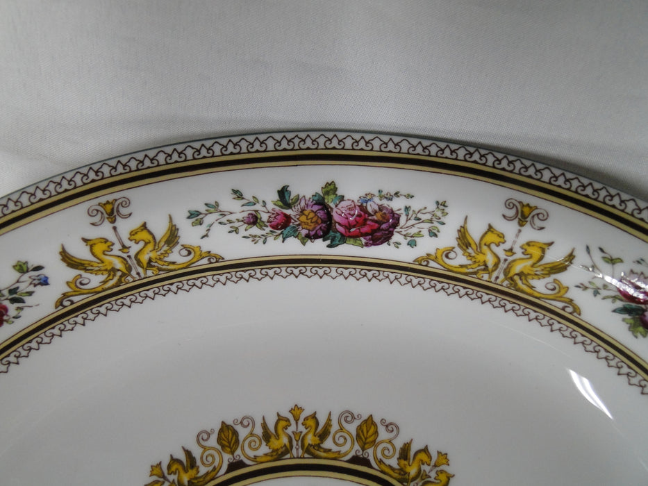 Wedgwood Columbia, White, Medallion, Green Trim: Oval Serving Bowl, 10 1/4"