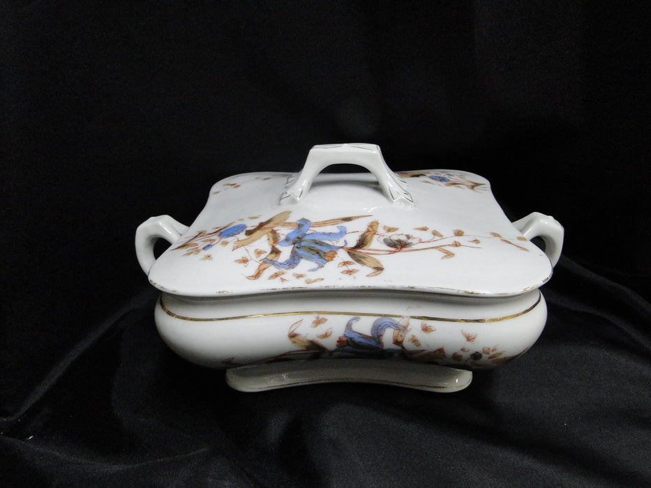 Marx & Gutherz 1537, Blue Flowers, Brown Leaves: Serving Bowl & Lid, As Is