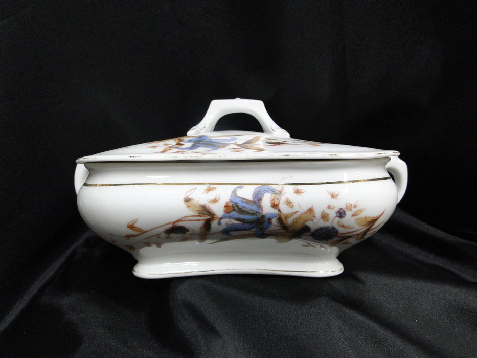 Marx & Gutherz 1537, Blue Flowers, Brown Leaves: Serving Bowl & Lid, As Is