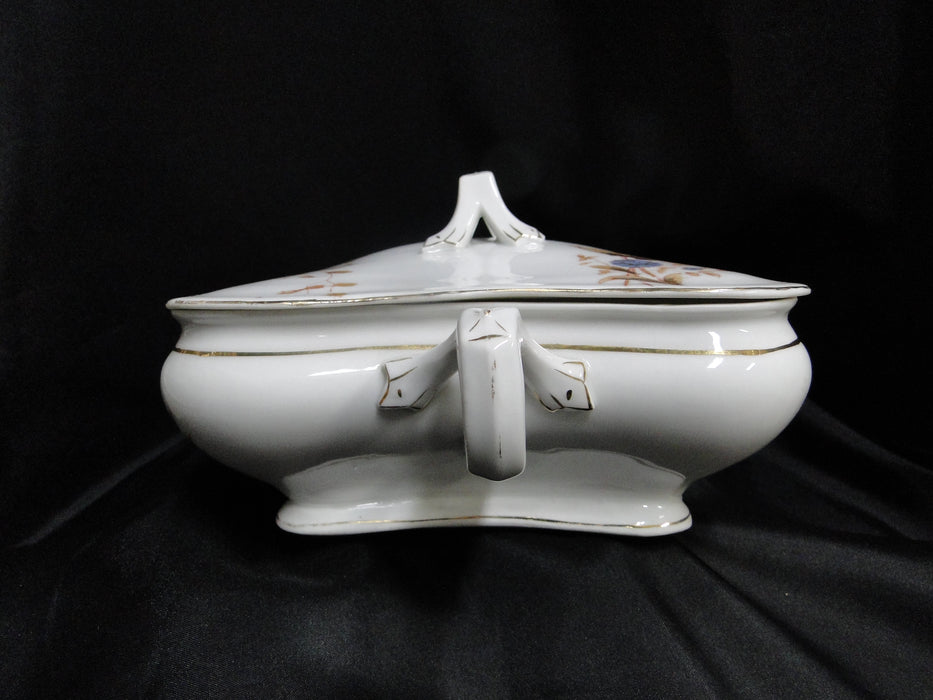 Marx & Gutherz 1537, Blue Flowers, Brown Leaves: Serving Bowl & Lid, As Is