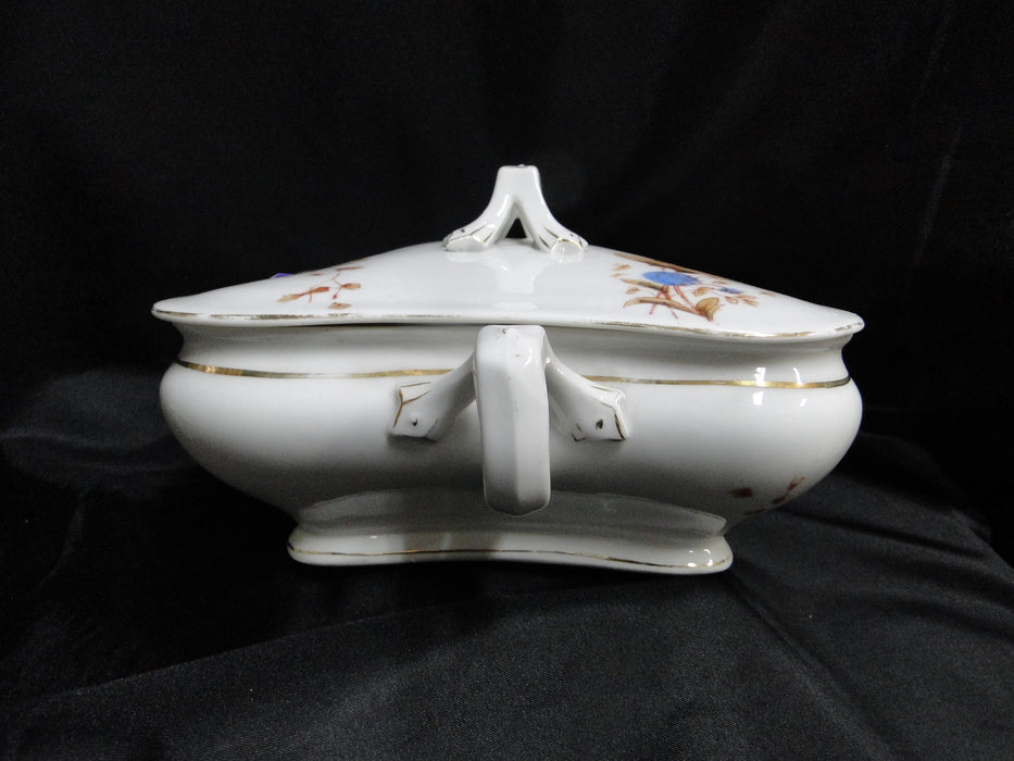 Marx & Gutherz 1537, Blue Flowers, Brown Leaves: Serving Bowl & Lid, As Is