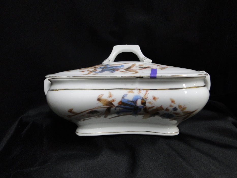 Marx & Gutherz 1537, Blue Flowers, Brown Leaves: Serving Bowl & Lid, As Is