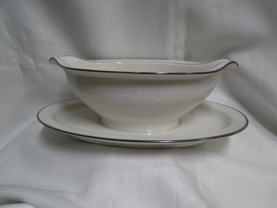 Noritake Affection, 7192, White Flowers: Gravy Boat w/ Attached Underplate
