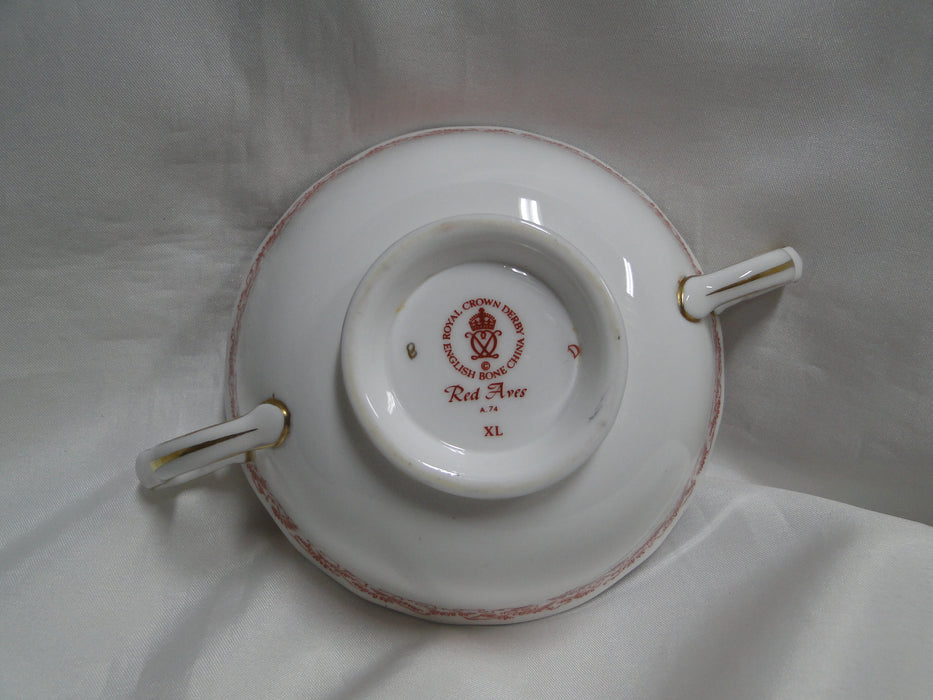 Royal Crown Derby Red Aves, Birds: Cream Soup Bowl & Saucer Set, 2" Tall