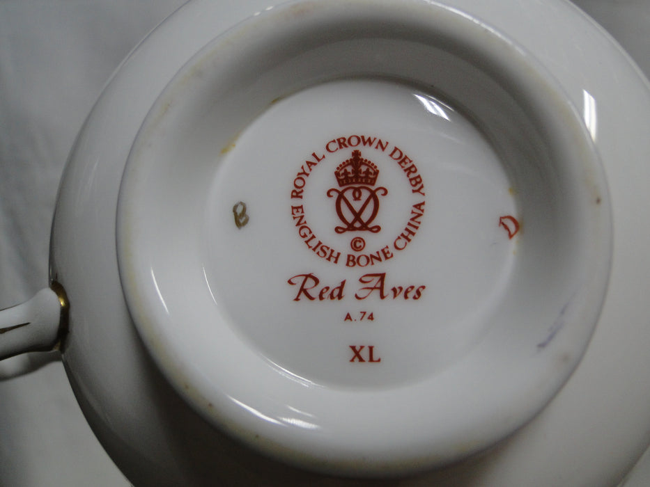 Royal Crown Derby Red Aves, Birds: Cream Soup Bowl & Saucer Set, 2" Tall