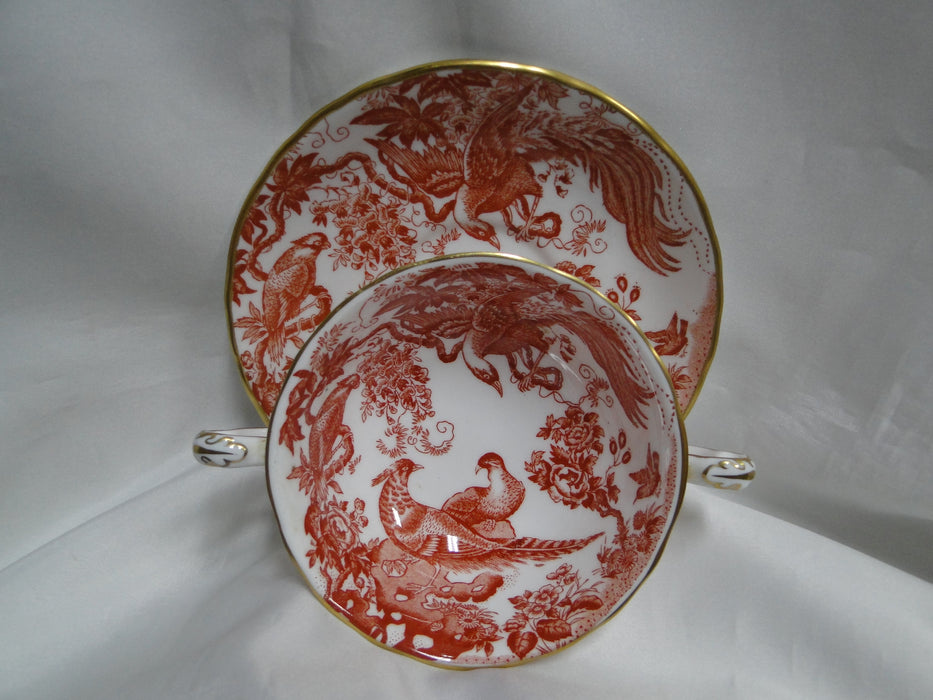Royal Crown Derby Red Aves, Birds: Cream Soup Bowl & Saucer Set, 2" Tall