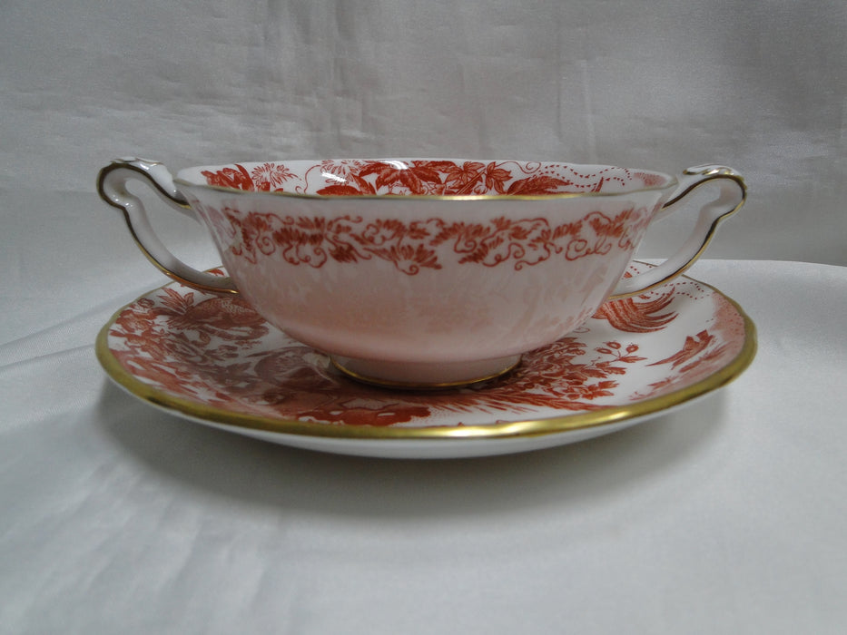 Royal Crown Derby Red Aves, Birds: Cream Soup Bowl & Saucer Set, 2" Tall