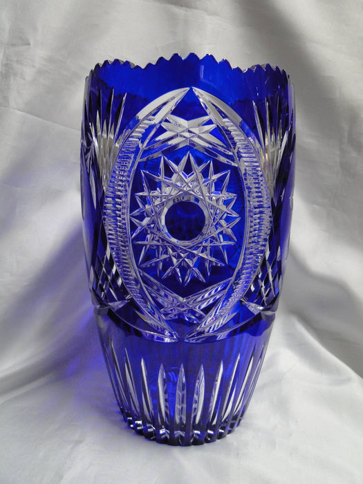 Cobalt Cut to Clear, Pears, Stars, Fans, Czech: Vase, 11 3/4" Tall --  CR#111F
