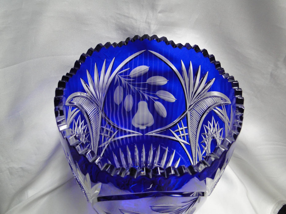 Cobalt Cut to Clear, Pears, Stars, Fans, Czech: Vase, 11 3/4" Tall --  CR#111F