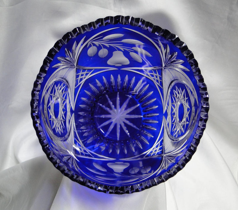 Cobalt Cut to Clear, Pears, Stars, Fans, Czech: Vase, 11 3/4" Tall --  CR#111F