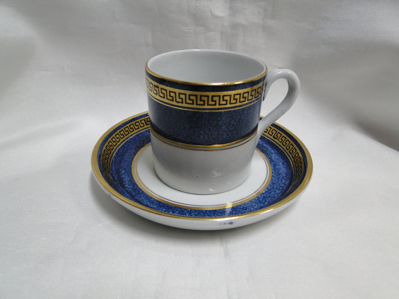Minton Gold Greek Key on Blue Band: Demitasse Cup & Saucer Set, 2 1/8"