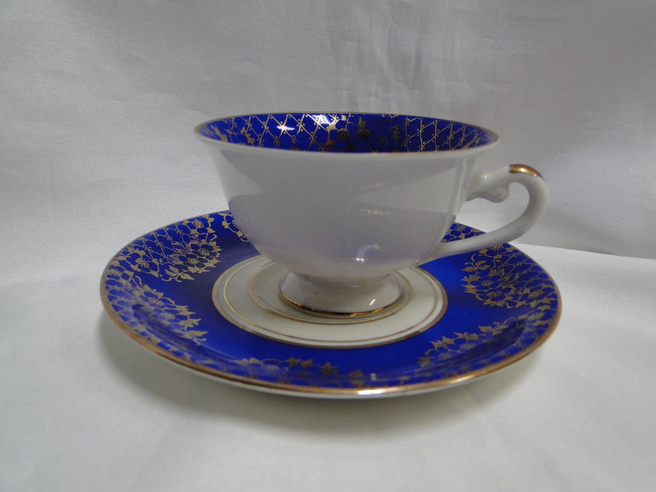ALKA Gold Florals & Lattice on Cobalt Band: Demitasse Cup & Saucer Set, 1 7/8"