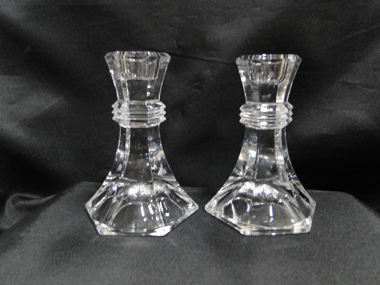 Clear, Hexagonal: Pair of Candlesticks, 4 3/4" Tall -- MG#024