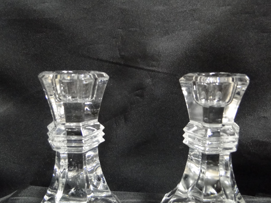 Clear, Hexagonal: Pair of Candlesticks, 4 3/4" Tall -- MG#024