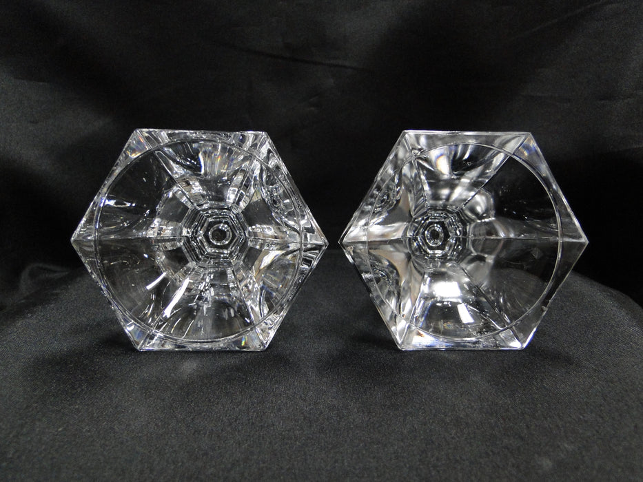 Clear, Hexagonal: Pair of Candlesticks, 4 3/4" Tall -- MG#024