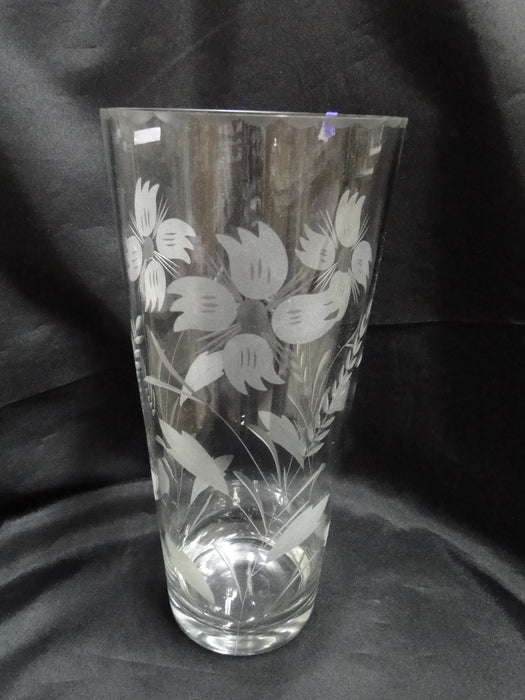 Clear, Frosted Floral: Flower Vase, 11 1/8" Tall, As Is --  MG#240