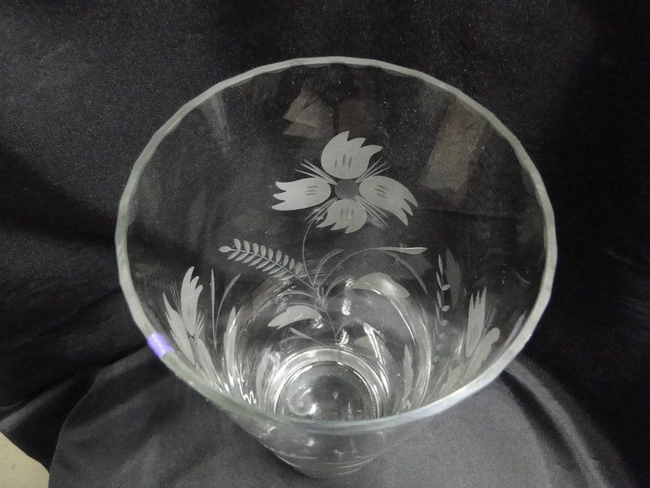 Clear, Frosted Floral: Flower Vase, 11 1/8" Tall, As Is --  MG#240
