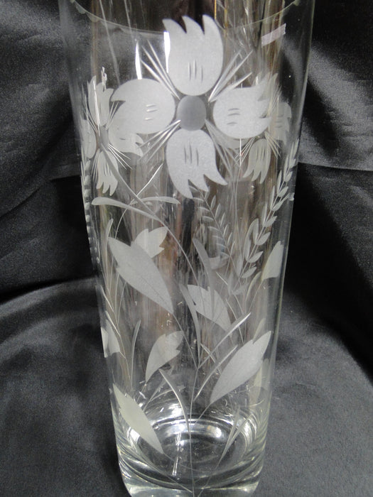 Clear, Frosted Floral: Flower Vase, 11 1/8" Tall, As Is --  MG#240