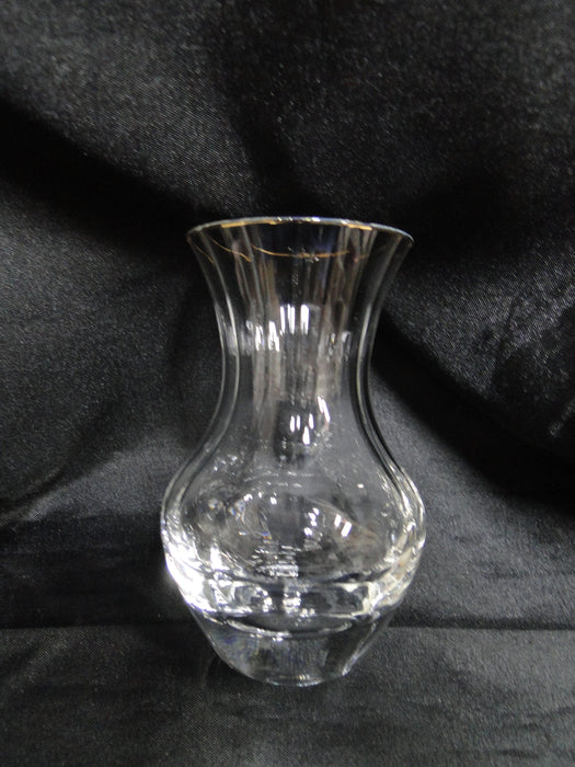Clear w/ Ridges, Gold Trim: Vase, 4 1/4" Tall, 2 1/2" Widest Diameter -- MG#270