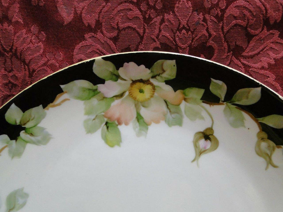 Noritake Nippon Pink / White Flowers, Black Edge: Cake Plate & 6 Plate Set