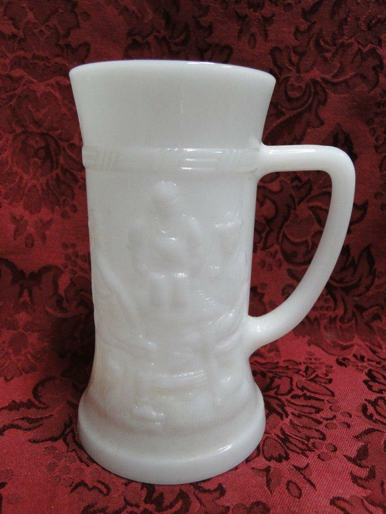 Federal Glass FEG9 Milk Glass, Tavern Scene: Beer Mug / Stein (s), 5 7/8" Tall