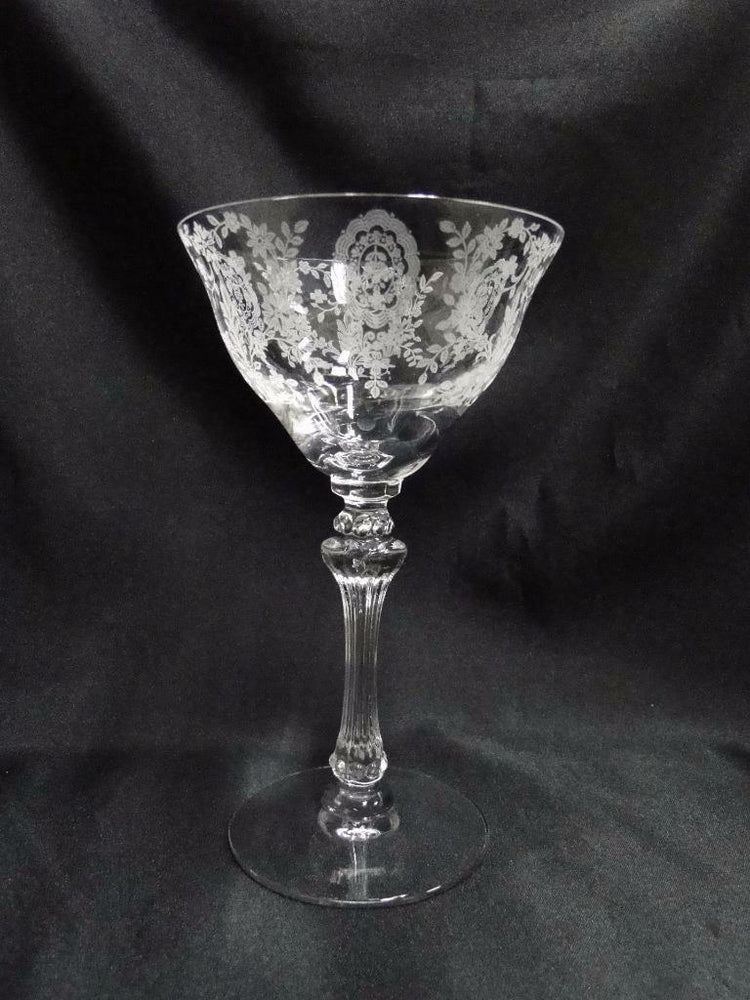 Tiffin Love Lace, 17358, Clear, Etched, June Night: Claret Wine, 6 5/8", As Is