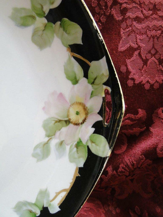 Noritake Nippon Pink / White Flowers, Black Edge: Cake Plate & 6 Plate Set