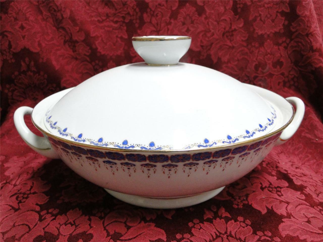 Custom Porcelain Royal Blue on White w/ Gold: Covered Serving Bowl, As Is