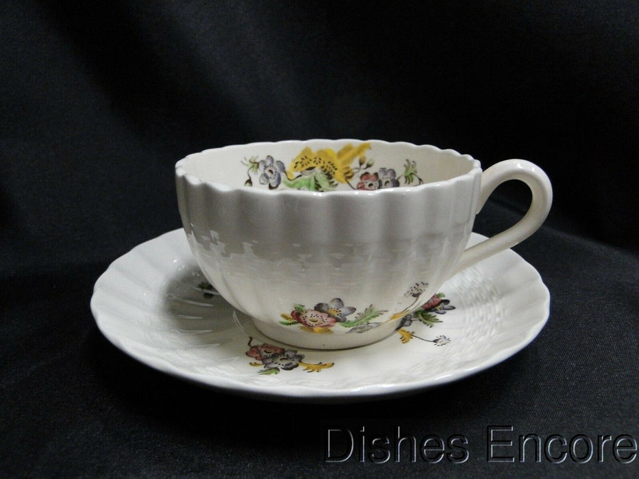 Spode Wicker Lane, Basket Weave, Florals: Cup & Saucer Set, Crazing & Chip