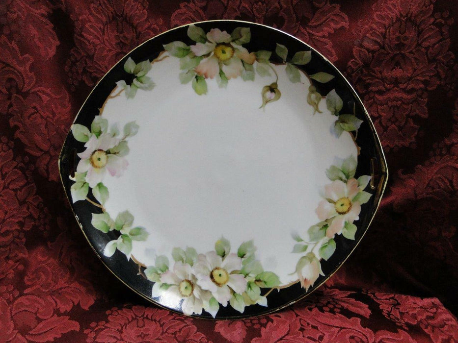 Noritake Nippon Pink / White Flowers, Black Edge: Cake Plate & 6 Plate Set