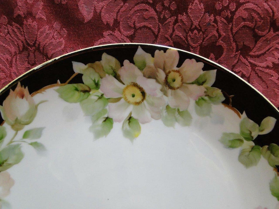 Noritake Nippon Pink / White Flowers, Black Edge: Cake Plate & 6 Plate Set