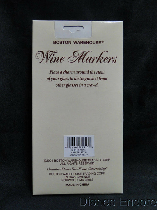 Boston Warehouse Seashell Wine Charms: Set of 6, New w/ Box