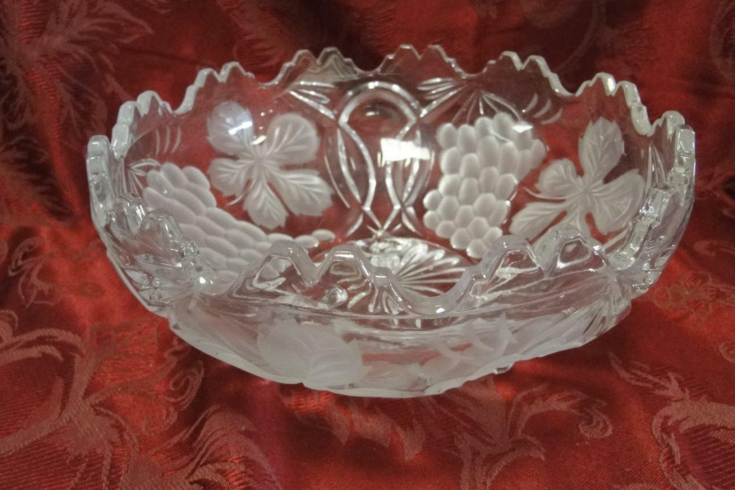 Clear, Scalloped, Grapes: 3-Toed Bowl, 8 3/8" x 4 3/8" Tall  -- MG#233