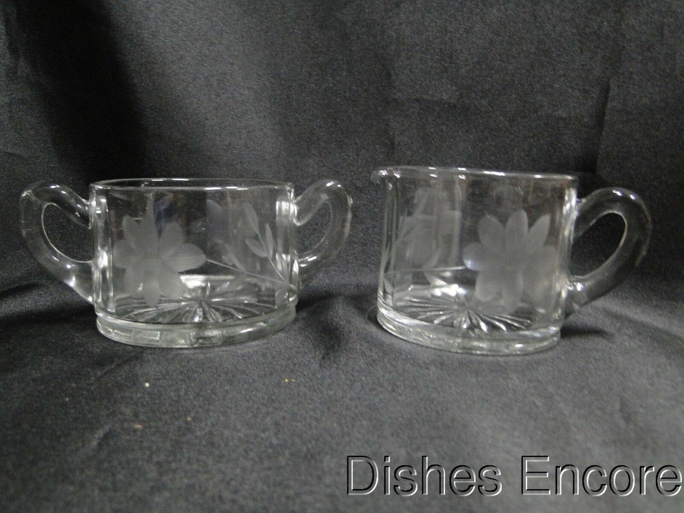 Clear w/ Gray Cut Flowers: Open Sugar Bowl & Creamer Set -- MG#163