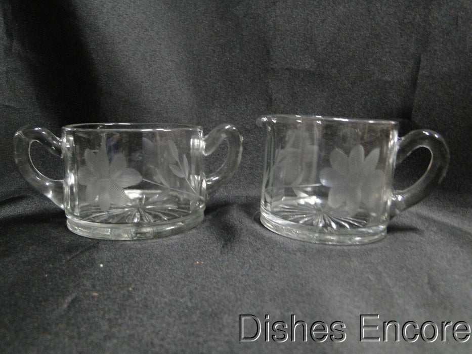 Clear w/ Gray Cut Flowers: Open Sugar Bowl & Creamer Set -- MG#163