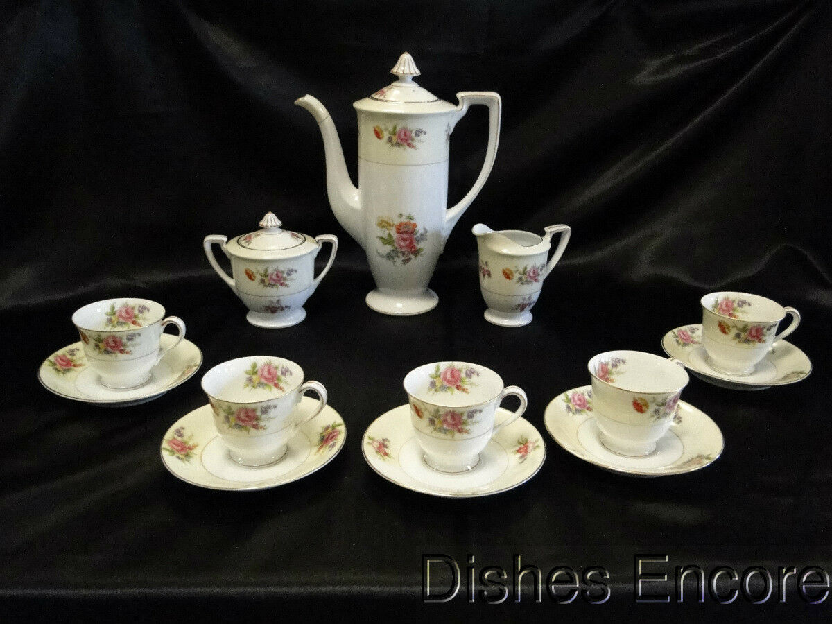 Noritake Multicolored Floral Cream White: Coffee Pot As Is, Creamer, Sugar, Cups
