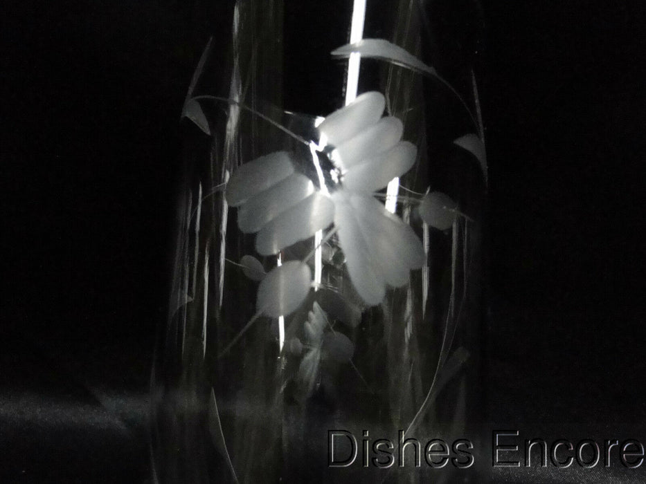 Clear w/ Gray Cut Flowers & Leaves: Flat Tumbler (s), 5 1/8" -- CR#088