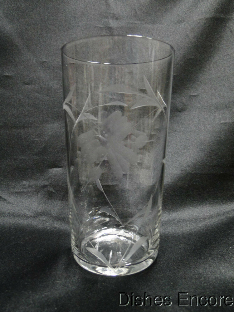 Clear w/ Gray Cut Flowers & Leaves: Flat Tumbler (s), 5 1/8" -- CR#088
