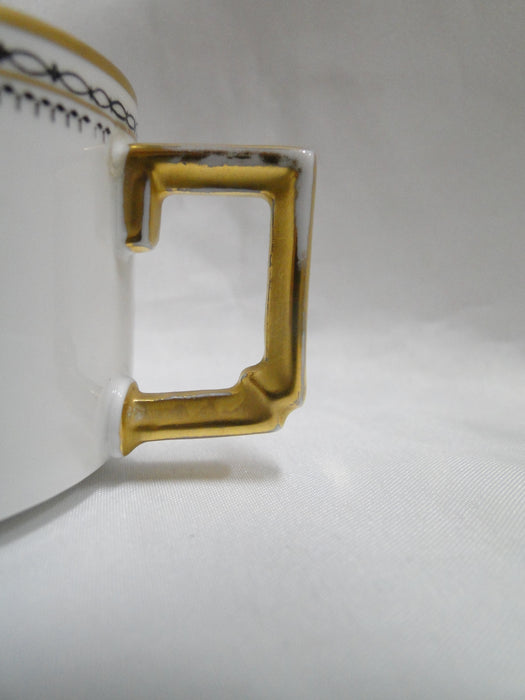 Heinrich HC9, Black Ovals, Gold Trim: Square Handle Cup & Saucer Set, 2", Nick