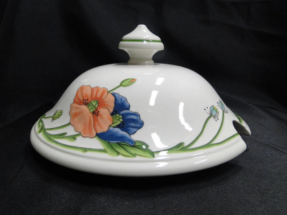 Villeroy & Boch Amapola, Blue & Orange Flowers: Tureen & Lid, 8" Tall