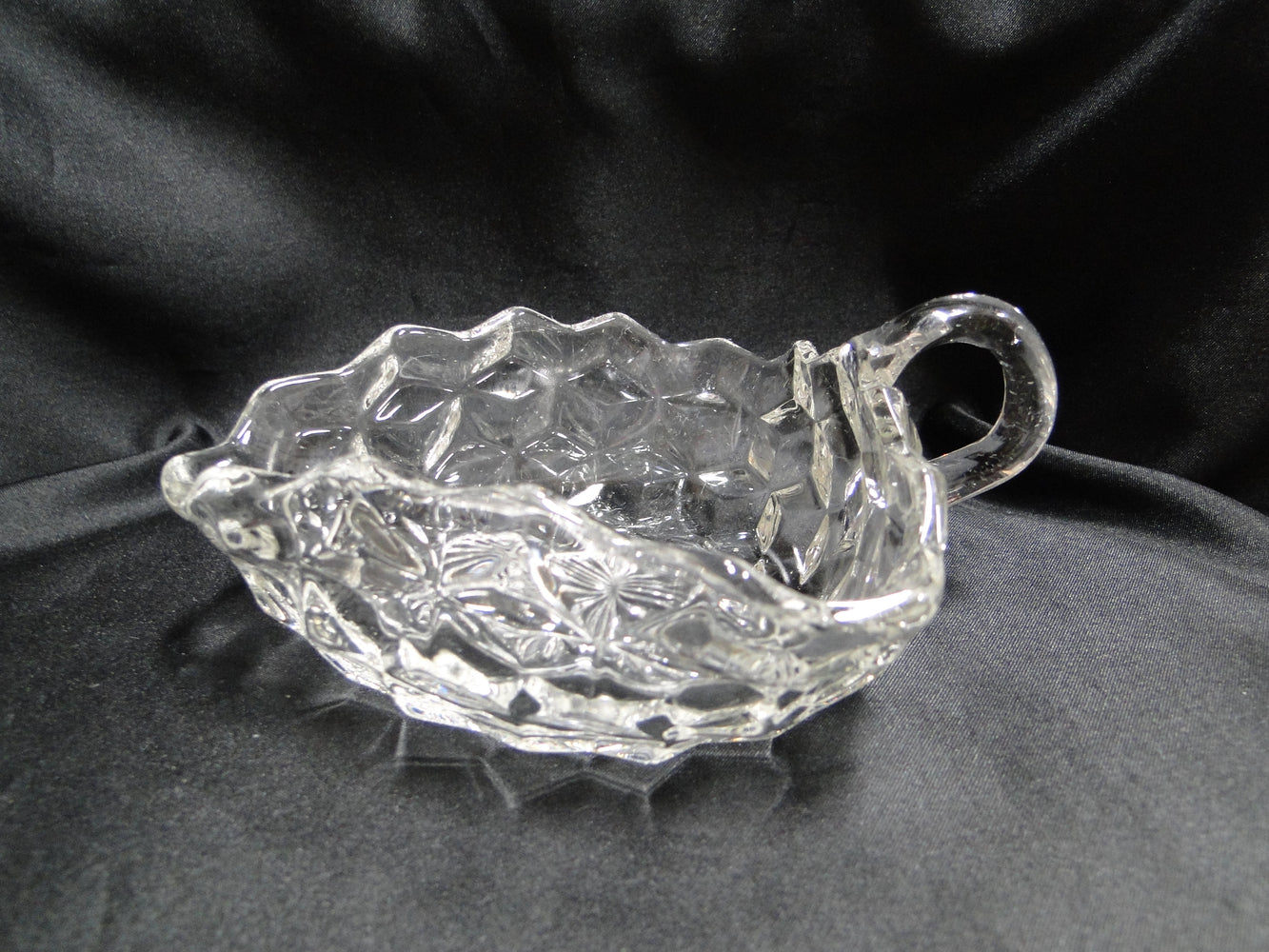 Fostoria American Clear: Triangular Nappy / Bowl w/ Handle, 6" x  2" Tall