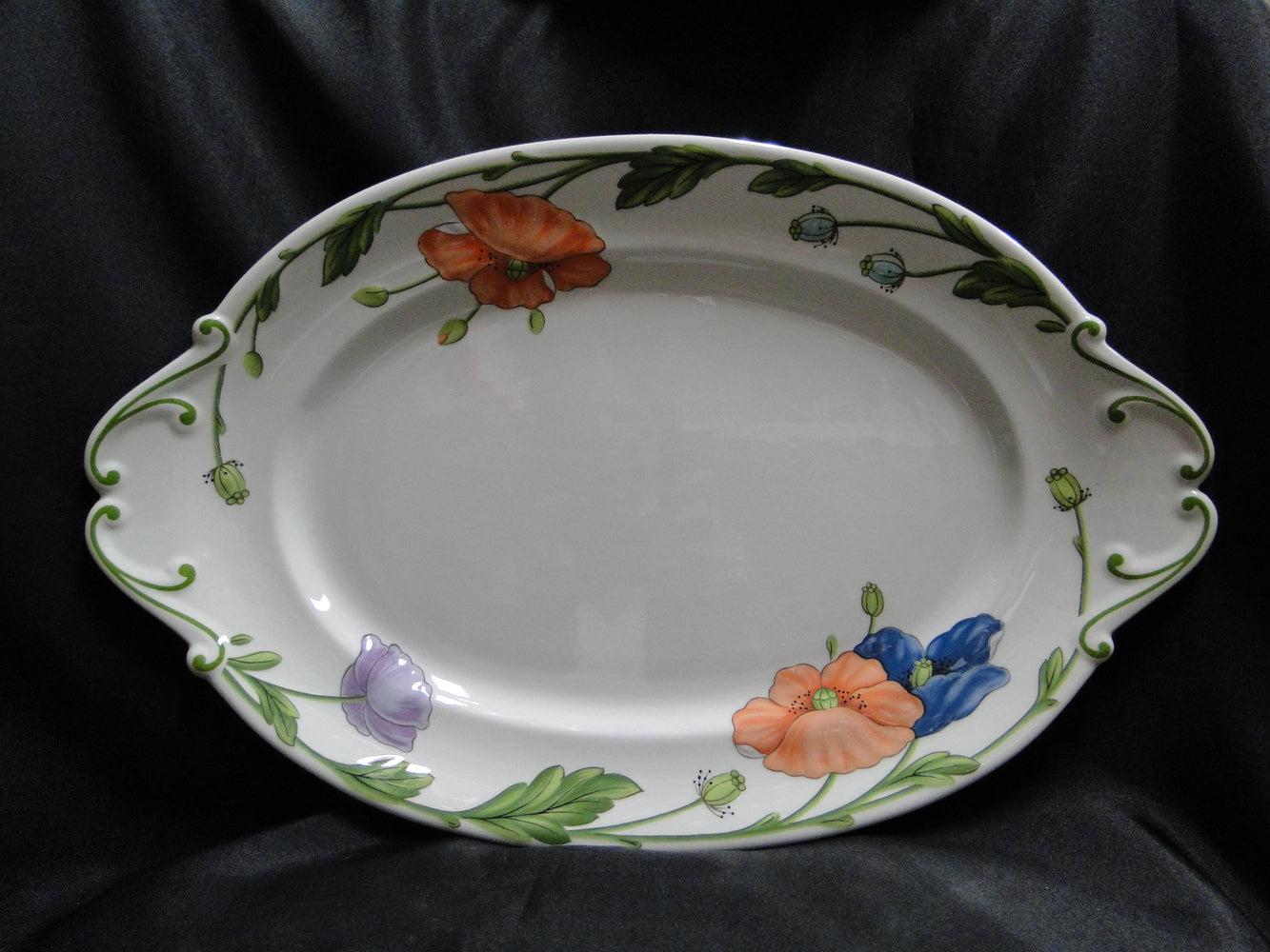 Villeroy & Boch Amapola, Blue & Orange Flowers: Oval Serving Platter, 17"