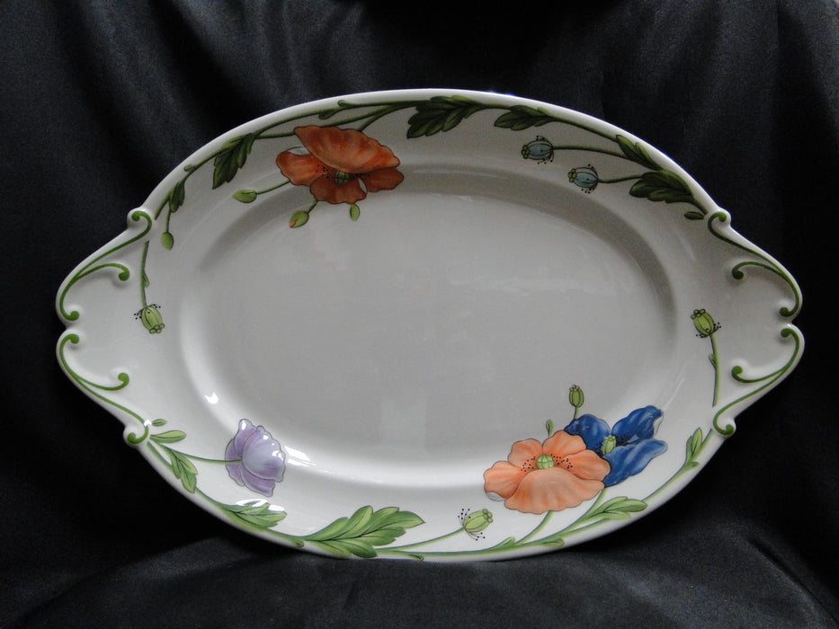 Villeroy & Boch Amapola, Blue & Orange Flowers: Oval Serving Platter, 17"