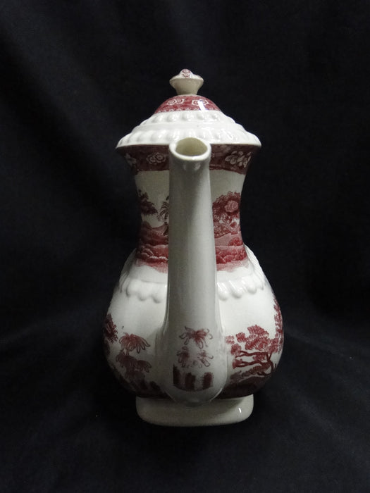 Copeland Spode's Tower Pink, Flowers & Scene: Coffee Pot & Lid, 8 1/4" Tall