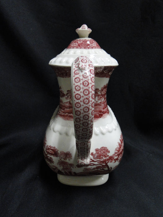 Copeland Spode's Tower Pink, Flowers & Scene: Coffee Pot & Lid, 8 1/4" Tall
